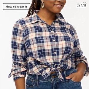 J. Crew Blue and White Plaid Women’s Flannel Shirt